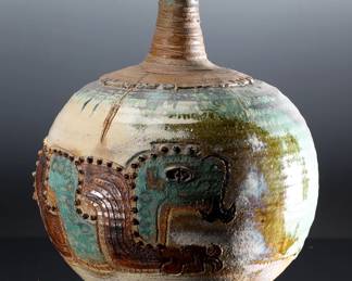 Large Studio Pottery Bottleneck Bulbous  Vase	17in H x 14in Diameter at widest point 	196191
