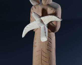 Chris Ortiz Cordova New Mexico Carved Wood St. Francis of Assisi Figure  	10.5x3x3.25in	196222
