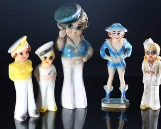 Lot of 5 Vintage Carnival Chalkware Military Women Figures 		196089
