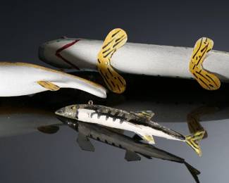 Lot of 3 Vintage Carved Wood Folk Art Fish Decoy		196047
