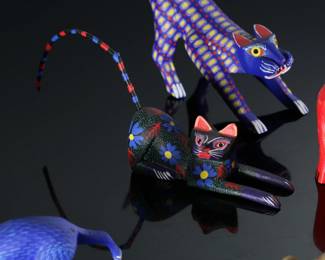 Lot of 6 Vintage Cats/Tigers/Animals Mexican Folk Art Oaxaca Wood Carving		196214
