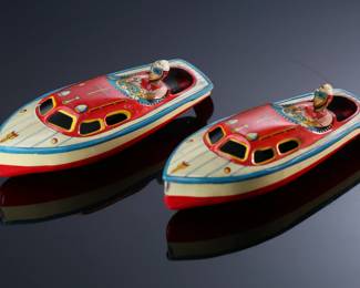 Lot of 2 Vintage Japanese Tin Toy Litho Boats SAN Japan	2x2.5x7.5in 	196091
