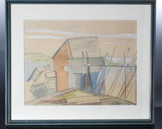 *Original* Art A. Grothe Painting lakeside shack 	Frame: 21x25.225in	196021
