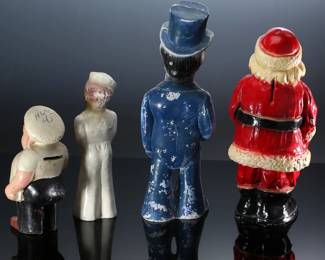 Lot of 4 Vintage Carnival Chalkware Figure Statues - Charlie McCarthy - Santa Clause - Chef - Sailor 	Charlie 15x6x5 in Santa 14x6x6 in Chef 9x5x4 in Sailor 10.5x4x3 in	198053
