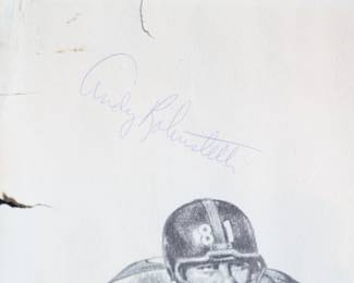 *Signed* Andy Robustelli NFL Robert Riger Blitzes The Quarterback Signed Print Autograph Football	13.75x10.75in	199011
