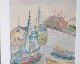 *Original* Art A. Grothe Painting Sailboats in Harbor 	Frame: 25.25x19.25in	196020
