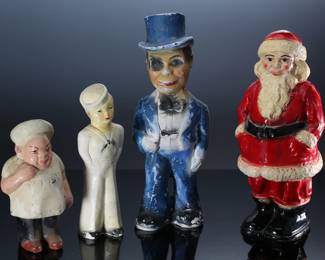 Lot of 4 Vintage Carnival Chalkware Figure Statues - Charlie McCarthy - Santa Clause - Chef - Sailor 	Charlie 15x6x5 in Santa 14x6x6 in Chef 9x5x4 in Sailor 10.5x4x3 in	198053
