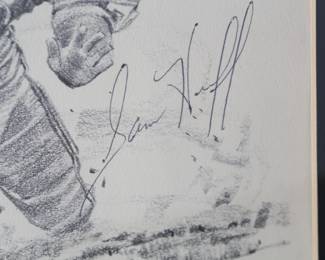 *Signed* Sam Huff NFL Robert Riger Shuts off The Middle Print Framed Autograph Football	Frame: 14.75x11.75x0.5in	199008
