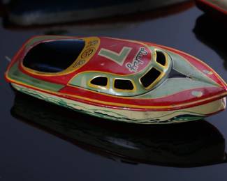 Lot of 3 Vintage Tin Litho Toy Boats Schuco 1015 LUcky Queen Japan 		196093
