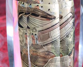 Antique Chinese Reverse Hand Painted Crystal Vase Bottle With Original Box - Signed J - “Village Scene” With Original Box	3 x 7.5 x 3 in	198013
