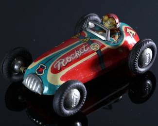 1950s Japanese Tin Litho Rocket Racer Friction Race Car Japan Toy	1.25x2.25x3.75in	196124

