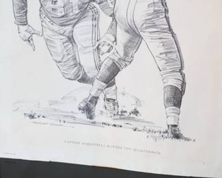 *Signed* Andy Robustelli NFL Robert Riger Blitzes The Quarterback Signed Print Autograph Football	13.75x10.75in	199011
