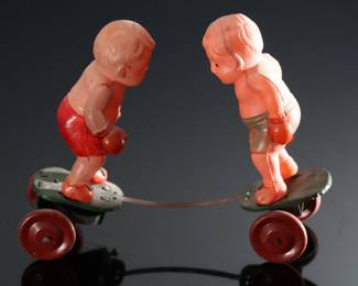 Vintage Japan Celluloid Boxers Fighting Babies  Toy	5x6.5x2in	196110
