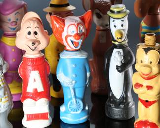 Lot of 14 1960s Vintage Colgate-Palmolive "SOAKY" Character Bath Bubble Bottles Figures 		196179
