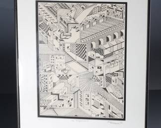 Signed Litho L. Goodman “The Neighborhood” Framed Print 	Frame: 16.25x23.25in	196026
