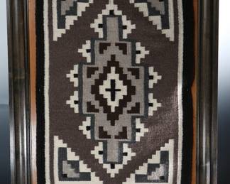 Two Grey Hills Navajo Rug Hasbah Curley Mounted on Board	Rug: 33x20.5in<BR>Frame:41.5x27.5x1in	199146
