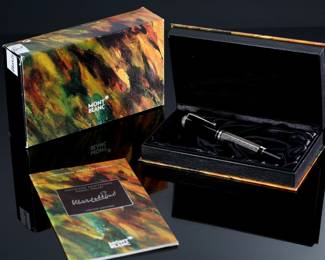 MONTBLANC 1999 Marcel Proust Writers Limited Edition Fountain Pen 28654 F 14k Gold NIB In Box	Pen with Cap: 135mm long x 14.5mm diameter<BR>Box: 7.25x4.375x1.75in 	199161
