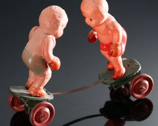 Vintage Japan Celluloid Boxers Fighting Babies  Toy	5x6.5x2in	196110
