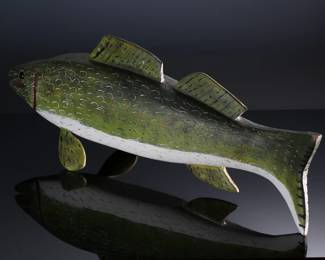 Carved Wood Folk Art Bass Fish 	8x5.5x24in 	196046
