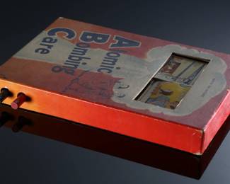 Rare 1950’s Children’s ABC Atomic Bombing Care by Joe Fredriksson Toy & Game MFG  	1.25x 7 (8in/knobs) x10.5in	196050
