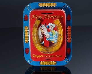 Vintage Roy Rogers Trigger Savings Bank Tin Litho 	1.3x6x8in	196098
