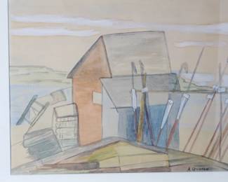 *Original* Art A. Grothe Painting lakeside shack 	Frame: 21x25.225in	196021
