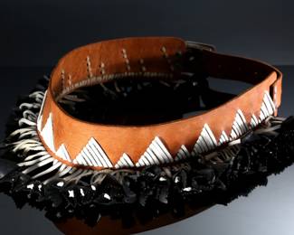 Vintage Yaqui Indian Deer Hoof Chapayeka Ceremonial Belt	Total Length: 50in<BR>Belt Width: 3in with hang: 6in 	196170
