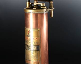 Antique Brass & Copper Fyr-Fyter The Captain Hand Pump Fire Extinguisher&nbsp;	20in H x 5.75in Diameter at baser	199108

