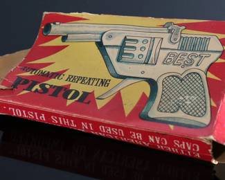 1950s Vintage Japanese Tin Toy Cap Gun BEST Brand Automatic Repeating Pistol SSS Toys Japan 	3x5x1in	196071
