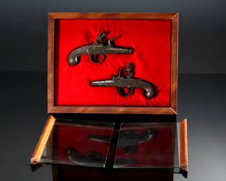 Matched Pair Seglas London Flintlock Pistols in Display Case Flint Lock 	Pistol: 5.6x0.65x2.8in<BR>Display: 2.5x11.5x9in	199154

