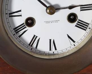 Antique Waterbury Brass Ship Clock on Base Nautical Marine	Clock Bezel: 5.5in<BR>Total: 7.75x9x4.5in	199016
