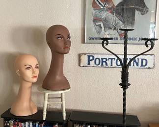 Unusal decor and fun items and framed racehorse drawing 