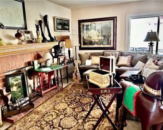 Funky, horsey, along with an area rug purchased at Coles carpet and a Lazy boy olive green sectional sofa in very good condition 