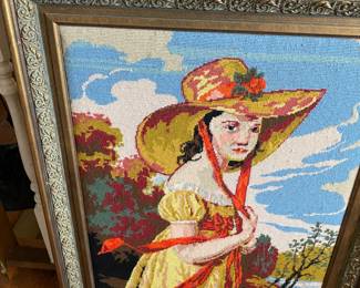 This lady is dejected that she missed out on all of the cool needlepoint art at this sale.