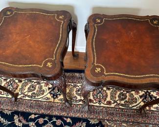 Leather inlay mahogany tables