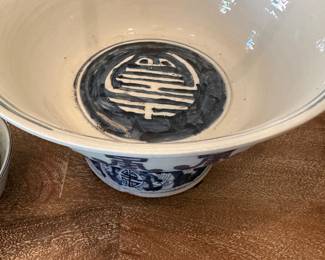 Asian blue and white beetle pedestal bowl