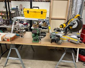 Bench top chop saw, sander and router 