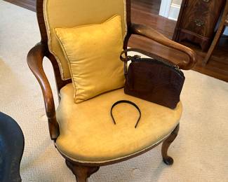 One of two Pratt chairs with silk upholstery 