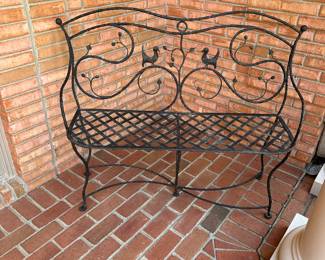 Hand made wrought iron bench with love birds