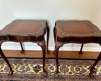 mahogany tables with leather inlay