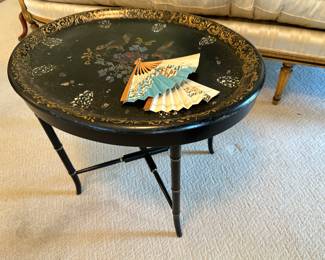 Hand painted black bamboo tray table