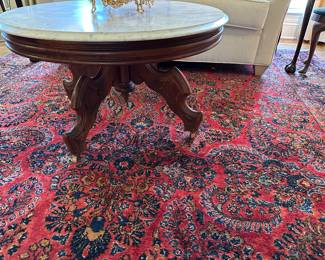 Antique walnut marble top coffee table