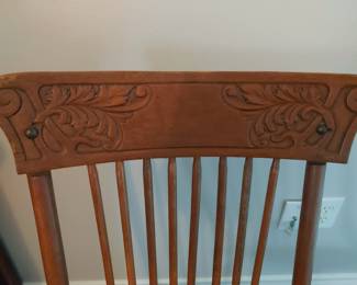Detail of Oak Carved Rocking Chair