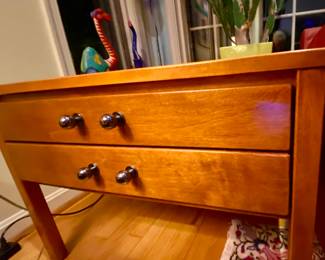 Mid-century, modern end table. Brand-CONANT BALL. H20xW27xD27. $150. A popular maker of mid-century, modern furniture. This table is walnut, the top Surface has minimal imperfections. I also have the original two handles.