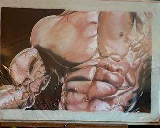 $185.00 original artwork pastel on paper. There are three more different original pieces that are also of bodybuilders. Chalk pastel paintings.