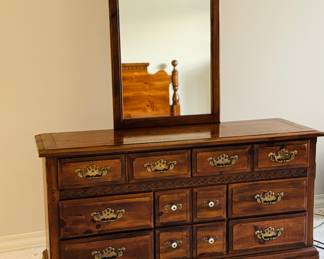Solid Wood, Dovetail, Queen Bedroom Set - Dresser, Mirror, Nightstand, Headboard, Rails, Beauty Rest Mattress & Boxspring 