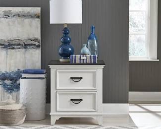 Cottage White Bedroom 2-Drawer Nightstand with Charging Station & Outlet Twin Headboard By Liberty Furniture 
