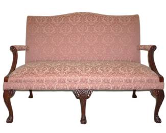 Statesville Chair Co. settee w solid mahogany exposed frame.