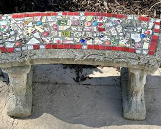 Cement Bench with Decorative Tile
