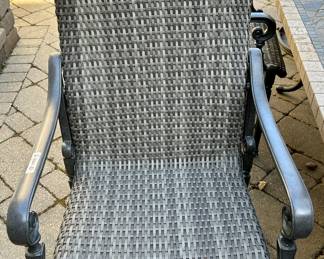 Patio Dining Set:  Stone and Slate 84" L x 44" W x 30" H Dining Table.  Treasure Garden Umbrella and Stand. 6 Frontage Outdoor Dining Chairs (2 Carlisle Woven Swivel Rockers + 4 Carlisle Woven Dining Chairs). Current Retail is $1699.00 a Pair